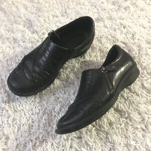 Clarks Comfort Black Leather Ortholite Side Zip Shoes 7M